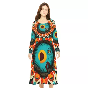 70s vintage collection Women's Long Sleeve Dance Dress (AOP)